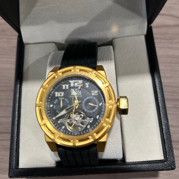 Men's Reign Watch - 45mm - Automatic - Black Rubber Band - Gold w/ Black Face - Picture 1 of 5